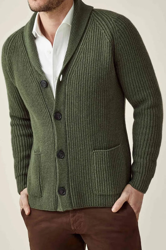 Ribbed Chunky Knit Collar Shawl Cardigan